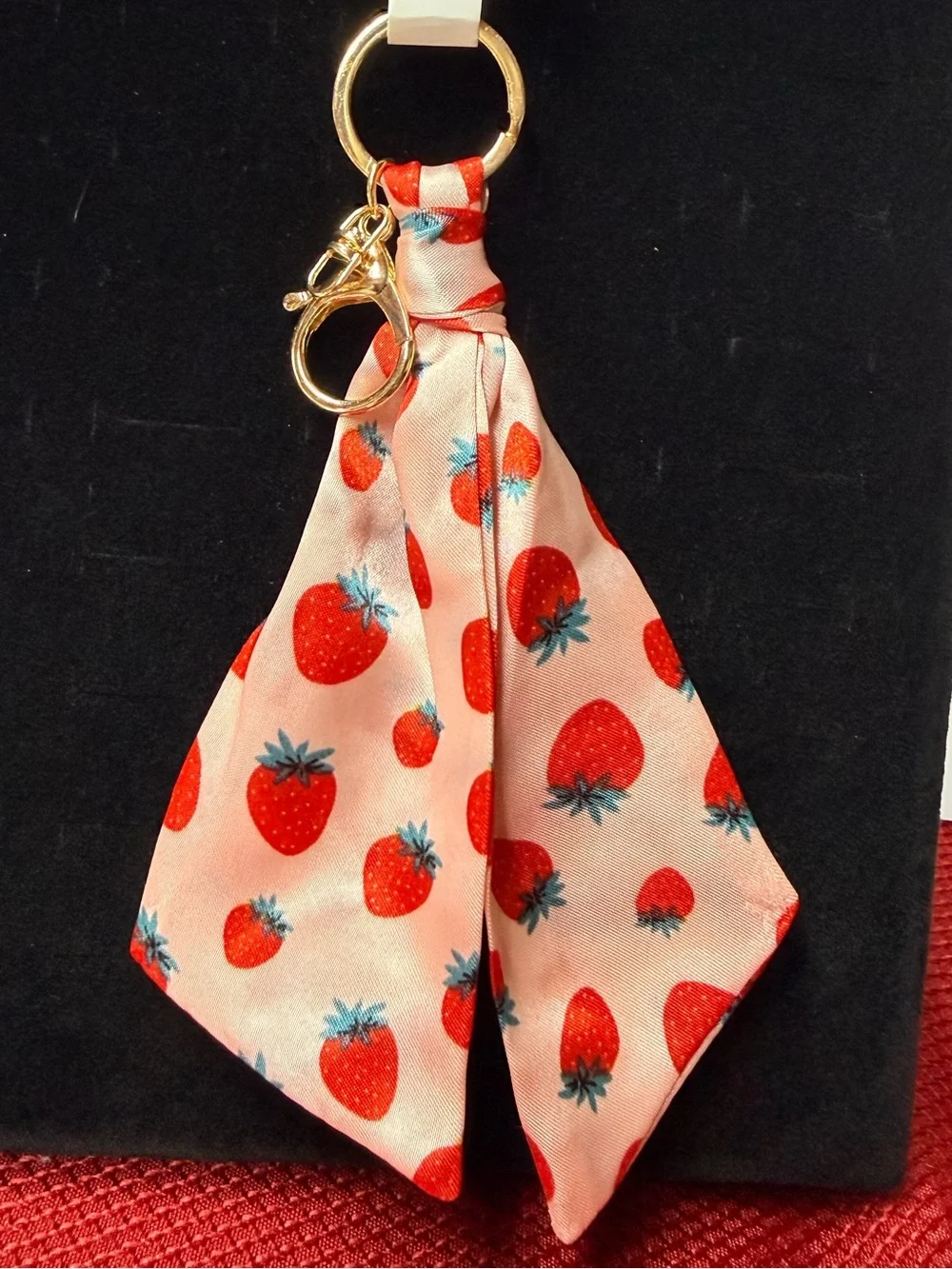 Strawberry Print Scarf Bag Charm - Keychain